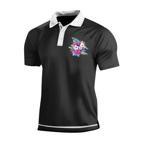 Yiaimeir Men's Three Button Printed Lapel Short Sleeve T-Shirt Top Streetwear,Size M-3XL