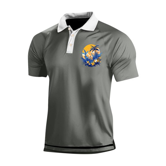 Yiaimeir Men's Three Button Printed Lapel Short Sleeve T-Shirt Top Streetwear,Size M-3XL