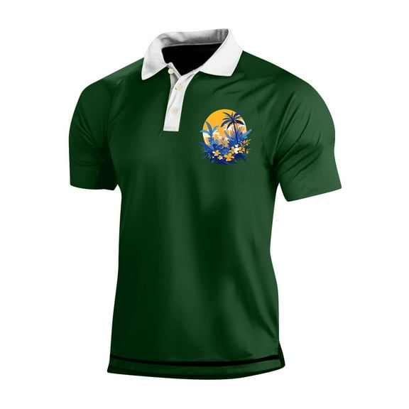 Yiaimeir Men's Three Button Printed Lapel Short Sleeve T-Shirt Top Streetwear,Size M-3XL