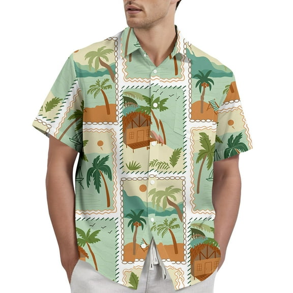 Yiaimeir Men's Tropical Hawaiian Short Sleeve Shirt with Pineapple and Floral Print Casual Button-Down Beachwear，Size S-2XL