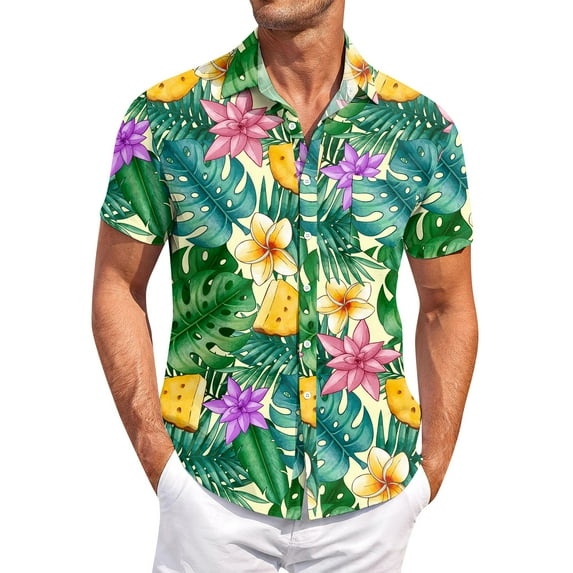 Yiaimeir Men's Vintage Button Down Bowling Shirts Short Sleeve Summer Beach Shirt，Size M-3XL