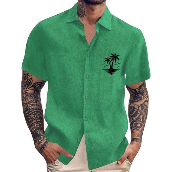 Yiaimeir Men's Vintage Button Down Bowling Shirts Short Sleeve Summer Beach Shirt，Size M-3XL