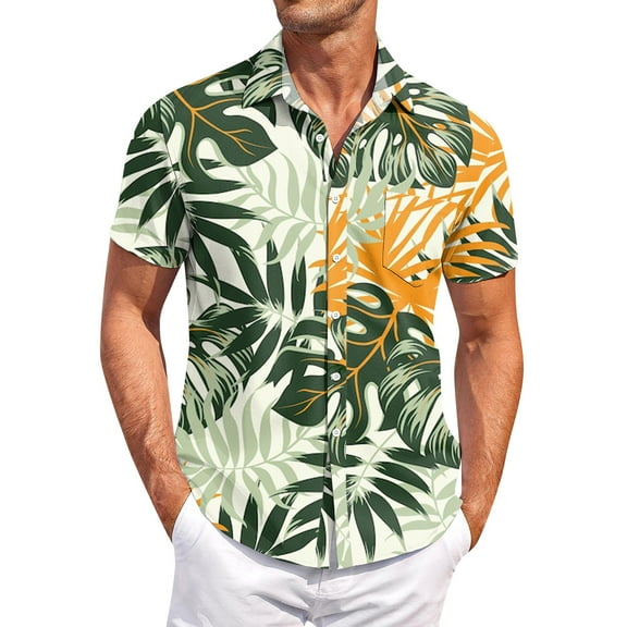 Yiaimeir Men's Vintage Button Down Bowling Shirts Short Sleeve Summer Beach Shirt，Size M-3XL
