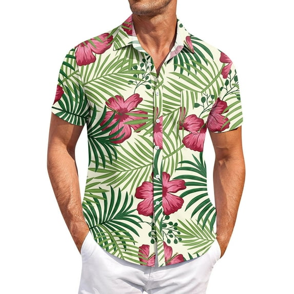Yiaimeir Men's Vintage Button Down Bowling Shirts Short Sleeve Summer Beach Shirt,Size M-3XL