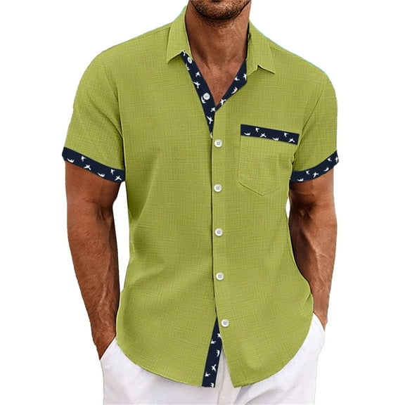 Yiaimeir Mens Casual Button Down Shirt Summer Short Sleeve Cuban Vacation Beach Shirts,Size M-4XL