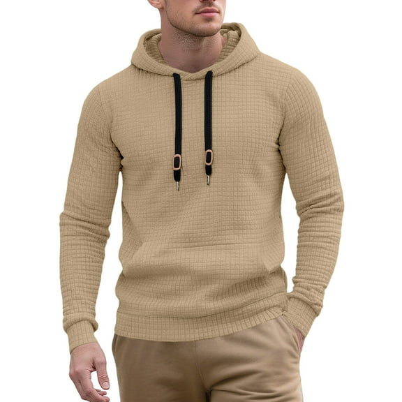 Yiaimeir Mens Casual Hooded Pullover Lightweight Knit Long Sleeve Drawstring Hoodie Soft Breathable Sweatshirt for Everyday Wear