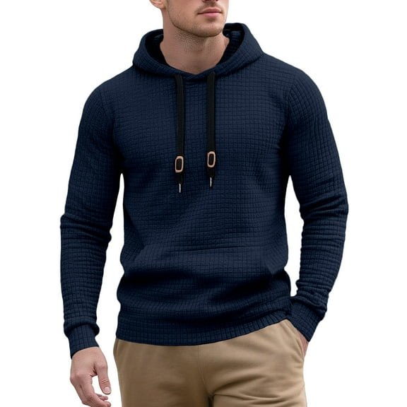 Yiaimeir Mens Casual Hooded Pullover Lightweight Knit Long Sleeve Drawstring Hoodie Soft Breathable Sweatshirt for Everyday Wear