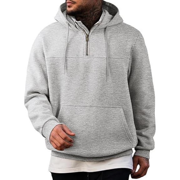 Yiaimeir Mens Casual Pullover Hoodie Half Zip Sweatshirt Long Sleeve Drawstring Hooded Top Kangaroo Pocket Comfortable Fit