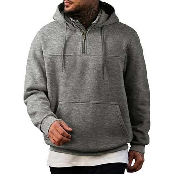Yiaimeir Mens Casual Pullover Hoodie Half Zip Sweatshirt Long Sleeve Drawstring Hooded Top Kangaroo Pocket Comfortable Fit