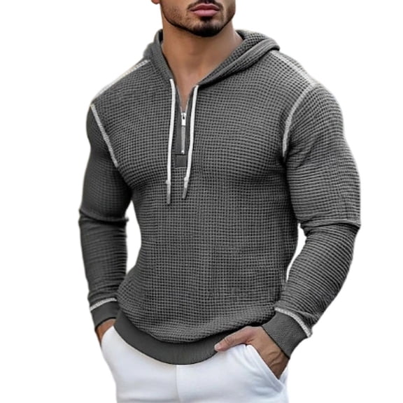 Yiaimeir Mens Casual Textured Pullover Hoodie Long Sleeve Half Zip Lightweight Sweatshirt for Everyday Comfort and Style