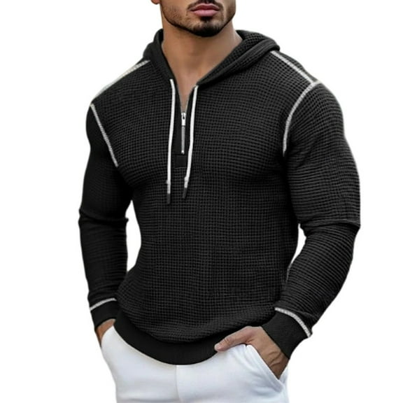 Yiaimeir Mens Casual Textured Pullover Hoodie Long Sleeve Half Zip Lightweight Sweatshirt for Everyday Comfort and Style