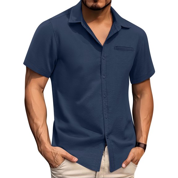 Yiaimeir Mens Casual WithT-Shirt Short Sleeve Button Down T-Shirt Summer Beach T-Shirts Streetwear,Size M-3XL