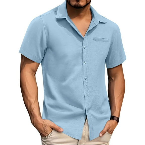 Yiaimeir Mens Casual WithT-Shirt Short Sleeve Button Down T-Shirt Summer Beach T-Shirts Streetwear,Size M-3XL