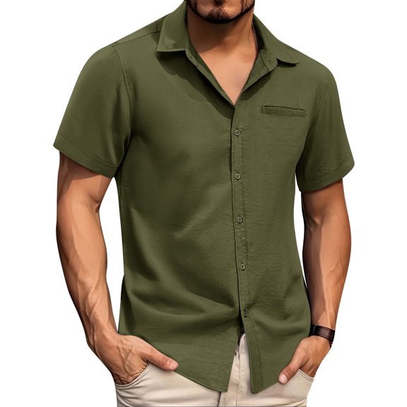 Yiaimeir Mens Casual WithT-Shirt Short Sleeve Button Down T-Shirt Summer Beach T-Shirts Streetwear,Size M-3XL