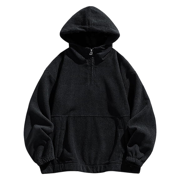 Yiaimeir Mens Corduroy Pullover Hoodie Quarter Zip Loose Fit Casual Long Sleeve Hooded Sweatshirt Kangaroo Pocket Top
