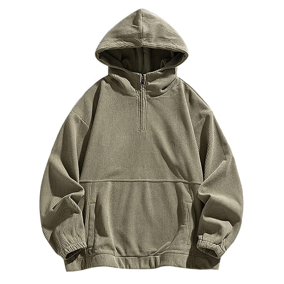 Yiaimeir Mens Corduroy Pullover Hoodie Quarter Zip Loose Fit Casual Long Sleeve Hooded Sweatshirt Kangaroo Pocket Top