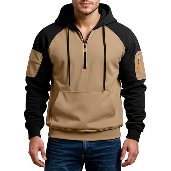 Yiaimeir Mens Half Zip Hoodie Casual Long Sleeve Pullover Sweatshirt With Adjustable Drawstring Hood And Arm Pocket For Outdoor Or Everyday Wear