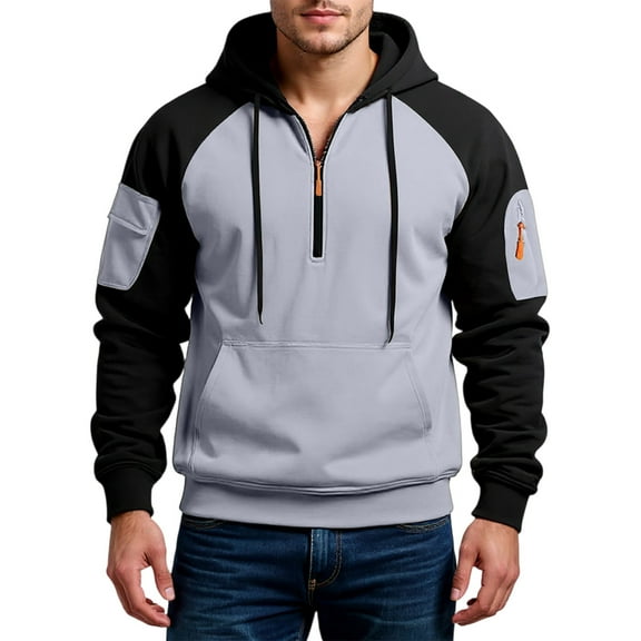 Yiaimeir Mens Half Zip Hoodie Casual Long Sleeve Pullover Sweatshirt With Adjustable Drawstring Hood And Arm Pocket For Outdoor Or Everyday Wear