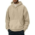 thumbnail image 1 of Yiaimeir Mens Ribbed Knit Pullover Hoodie Long Sleeve Casual Loose Fit Hooded Sweatshirt with Kangaroo Pocket for Everyday Wear, 1 of 5