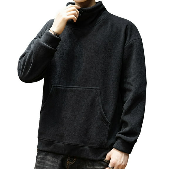 Yiaimeir Mens Turtleneck Fleece Pullover Sweatshirt Long Sleeve Warm Casual Loose Fit Top with Kangaroo Pocket for Autumn Winter