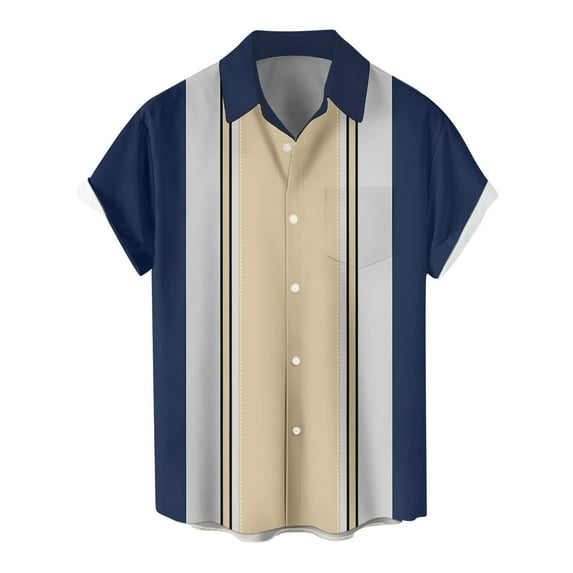 Yiaimeir Summer Hawaiian Shirt For Men Vintage Button Down Bowling Shirts Short Sleeve Beach Shirt,Size M-4XL