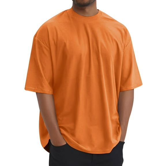 Yiaimeir Summer Men's Fashion Loose Round Neck Solid Color All-match Short-sleeved T-shirt