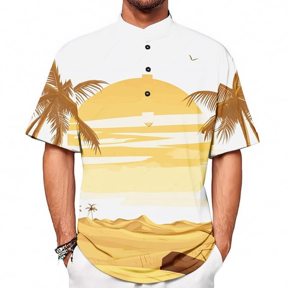 Yiaimeir Summer New Men's Casual Stand Collar Short Sleeve T-Shirt Collar Streetwear,Size S-2XL