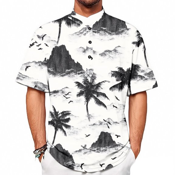 Yiaimeir Summer New Men's Casual Stand Collar Short Sleeve T-Shirt Collar Streetwear,Size S-2XL