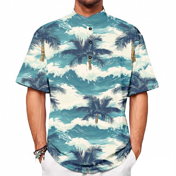 Yiaimeir Summer New Men's Casual Stand Collar Short Sleeve T-Shirt Collar Streetwear,Size S-2XL