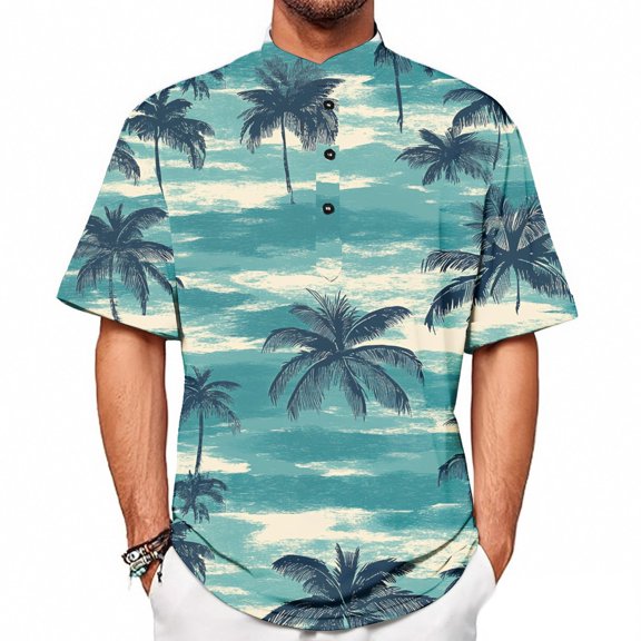 Yiaimeir Summer New Men's Casual Stand Collar Short Sleeve T-Shirt Collar Streetwear,Size S-2XL