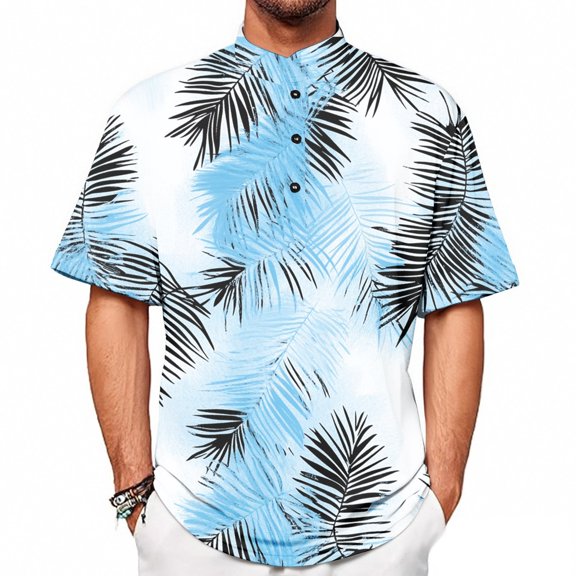 Yiaimeir Summer New Men's Casual Stand Collar Short Sleeve T-Shirt Collar Streetwear,Size S-2XL