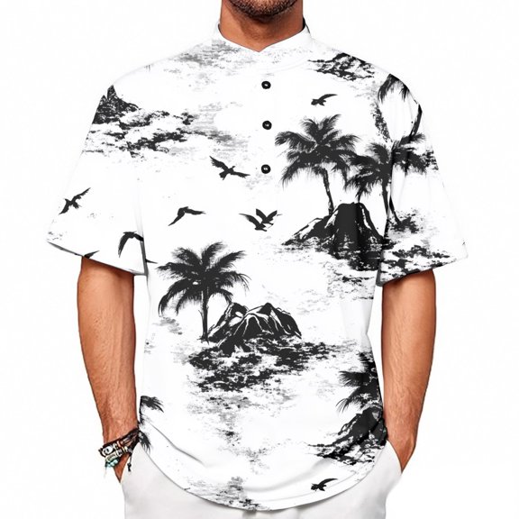 Yiaimeir Summer New Men's Casual Stand Collar Short Sleeve T-Shirt Collar Streetwear,Size S-2XL