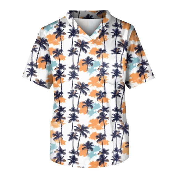 Yiaimeir ‌V-Neck Vacation Top T-shirt Loose Casual Short Sleeve Pocket Design‌