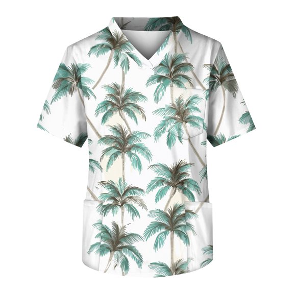 Yiaimeir ‌V-Neck Vacation Top T-shirt Loose Casual Short Sleeve Pocket Design‌