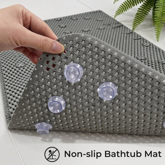 Yiannan Bath Tub Shower Mat, Machine Washable Bathtub Floor Liner Mats, Suction Cups and Drain Holes to Keep Tubs Clean,17x36 Inch, Gray