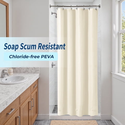 Yiannan Beige PEVA Shower Curtain Liner, Rustproof Grommets, Waterproof, 3 Magnets,36x72