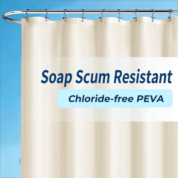 Yiannan Beige PEVA Shower Curtain Liner, Rustproof Grommets, Waterproof, 3 Magnets,72x84