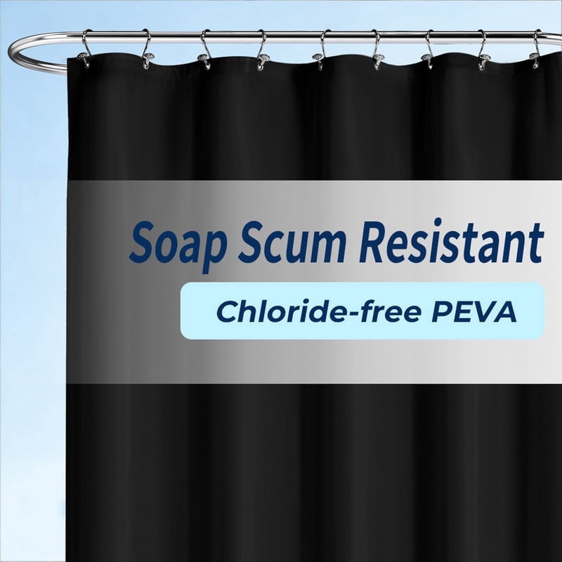 Yiannan Black PEVA Shower Curtain Liner, Rustproof Grommets, Waterproof, 3 Magnets，72x78