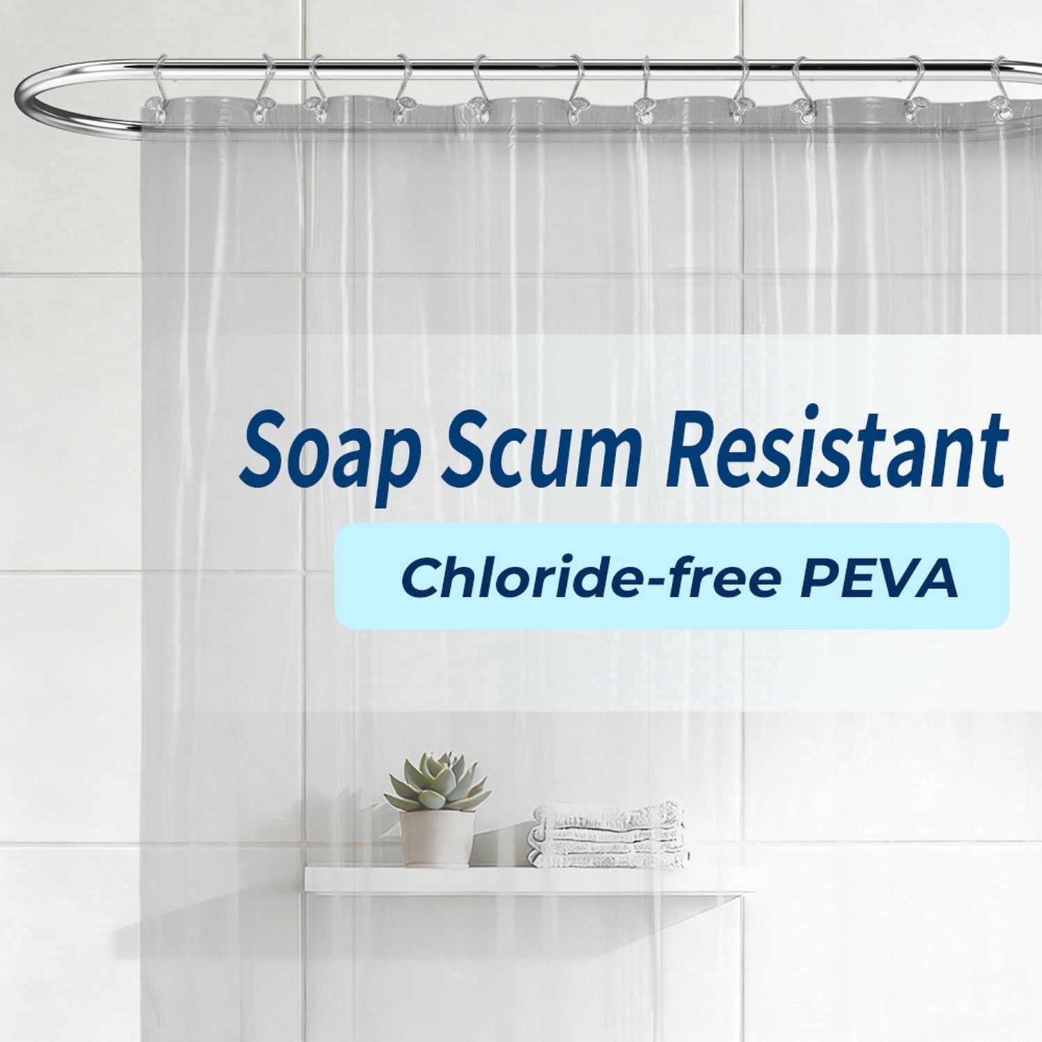 Yiannan Clear Black PEVA Shower Curtain Liner, Rustproof Grommets, Waterproof, 3 Magnets，72x78