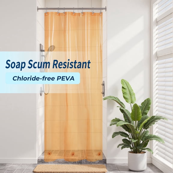 Yiannan Clear Orange PEVA Shower Curtain Liner, Rustproof Grommets, Waterproof, 3 Magnets，36x72