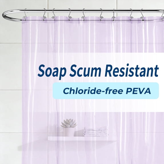 Yiannan Clear Purple PEVA Shower Curtain Liner, Rustproof Grommets, Waterproof, 3 Magnets,72x78