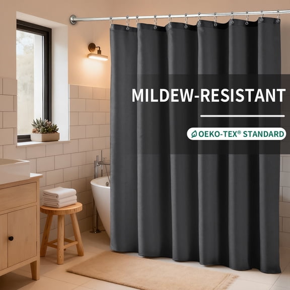 Yiannan Fabric Extra Long Water-Repellent Shower Curtain,Mold Resistant & Machine Washable Shower Curtain liner,72x84 Inches,Graphite Gray