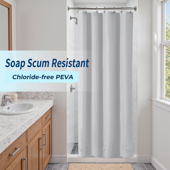 Yiannan Light Gray PEVA Shower Curtain Liner, Rustproof Grommets, Waterproof, 3 Magnets,36x72