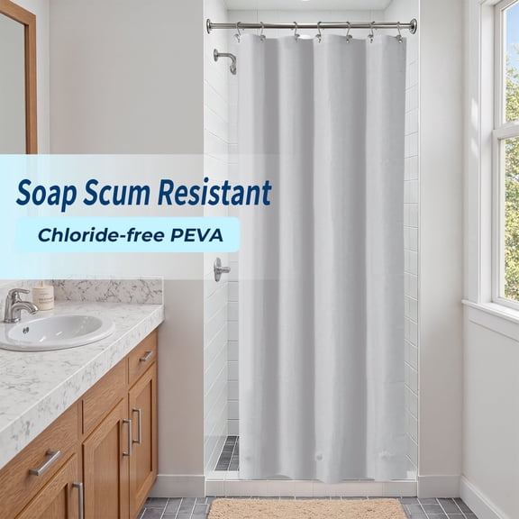 Yiannan Light Gray PEVA Shower Curtain Liner, Rustproof Grommets, Waterproof, 3 Magnets，36x72