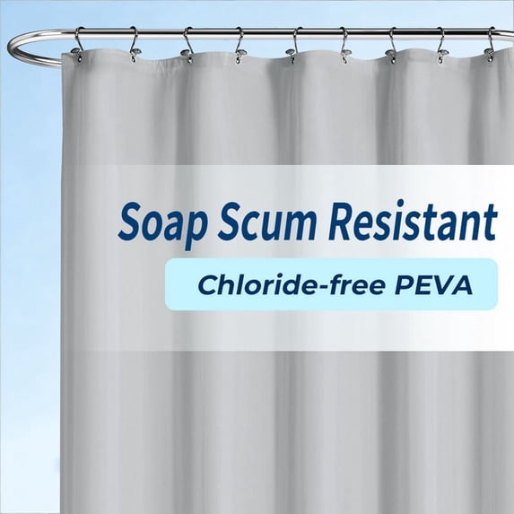 Yiannan Light Grey PEVA Shower Curtain Liner, Rustproof Grommets, Waterproof, 3 Magnets,71x72