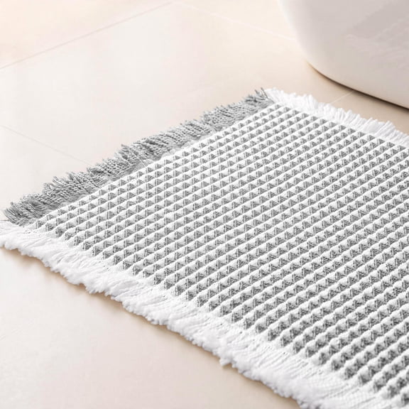 Yiannan Waffle Bath Rug,Non Slip Washable Absorbent & Quick Dry Bathroom Mat,Gray & White Block,17*24