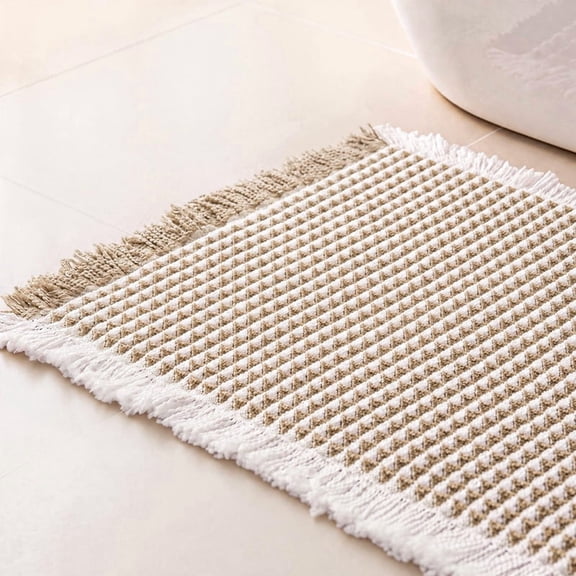 Yiannan Waffle Bath Rug,Non Slip Washable Absorbent & Quick Dry Bathroom Mat,Brown & White Block,17*24