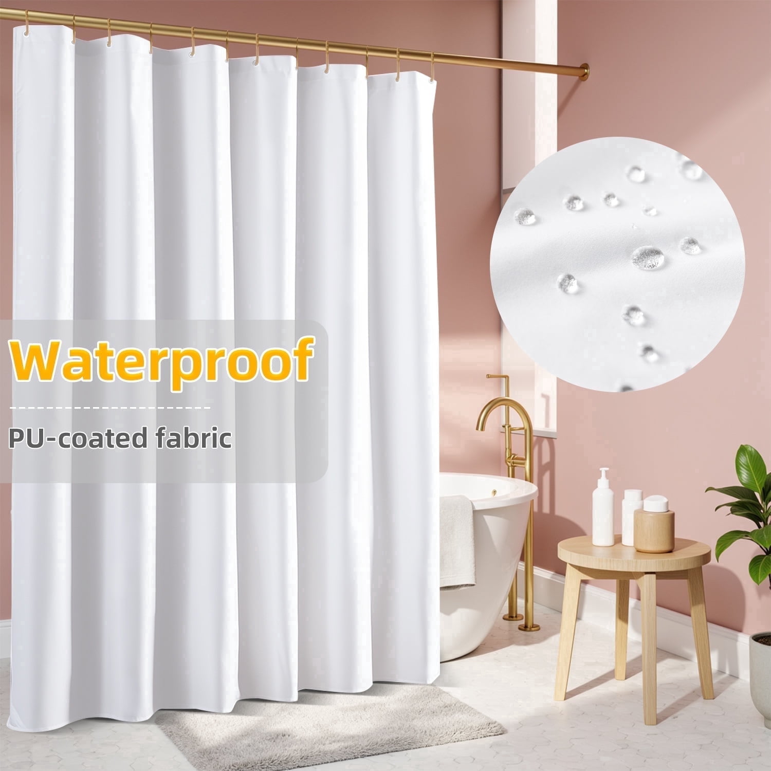Yiannan Waterproof Fabric Shower Curtain Liner with 3 Magnets,Machine ...