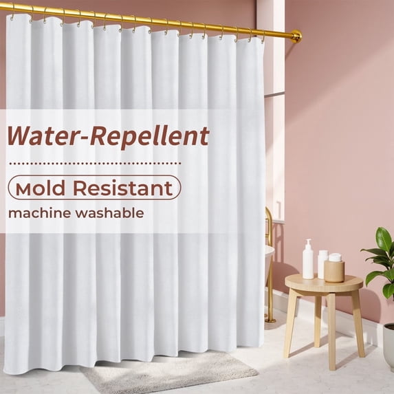 Yiannan Waterproof Fabric Shower Curtain Liner White 108 in x 72 in with 3 Magnets for Bathroom