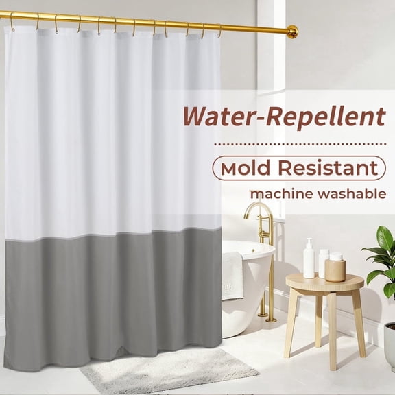 Yiannan Waterproof Fabric Shower Curtain Liner with 3 Magnets,Machine Washable,Mold Resitant,Standard 72x72inch,White & Light Gray